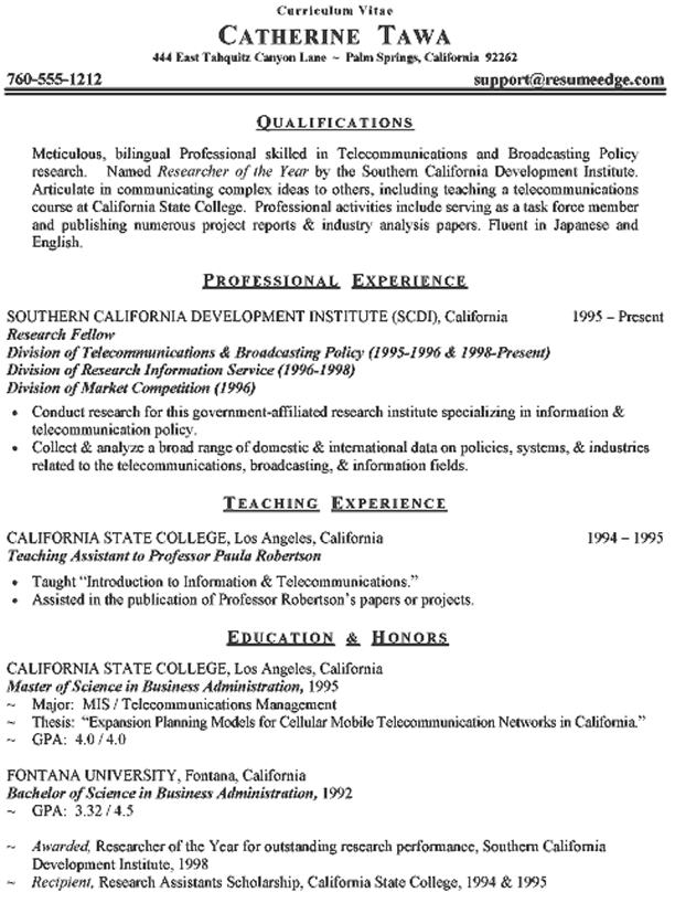 Curriculum Vitae Formatting