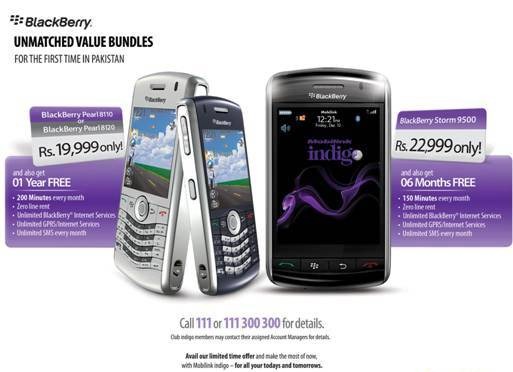 BlackBerry Pakistan Price Package  Mobilink Indigo