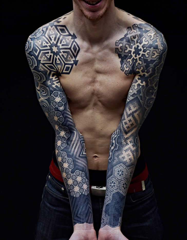 Blue Geometric Tattoos
