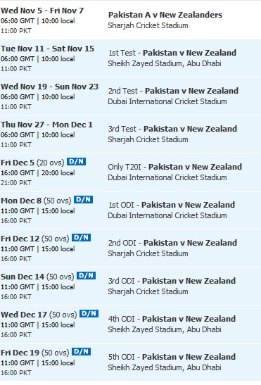 Pakistan Vs New Zealand Uae Tour Schedule And Fixture