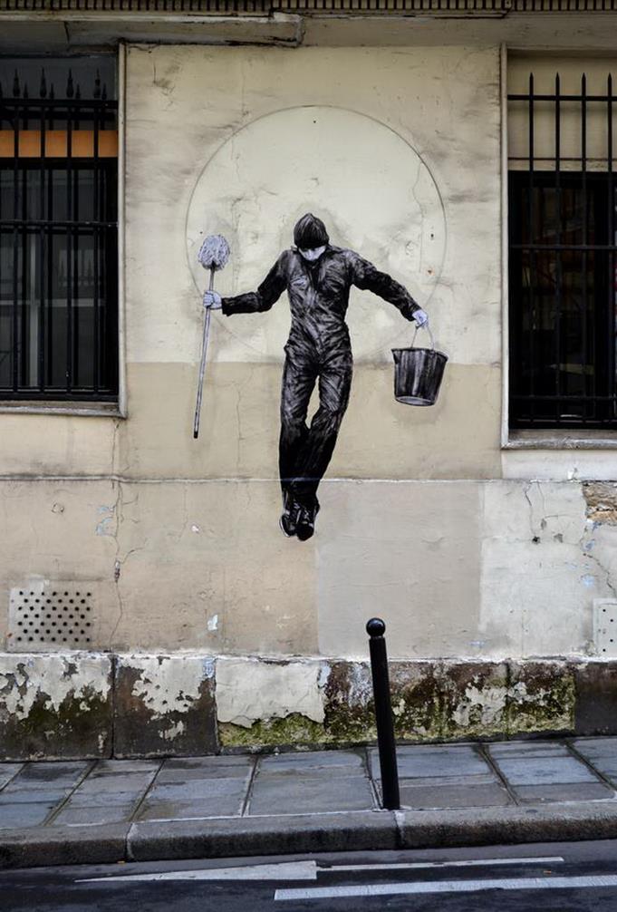  Black  and White  Drawings Street  Artwork by Levalet 